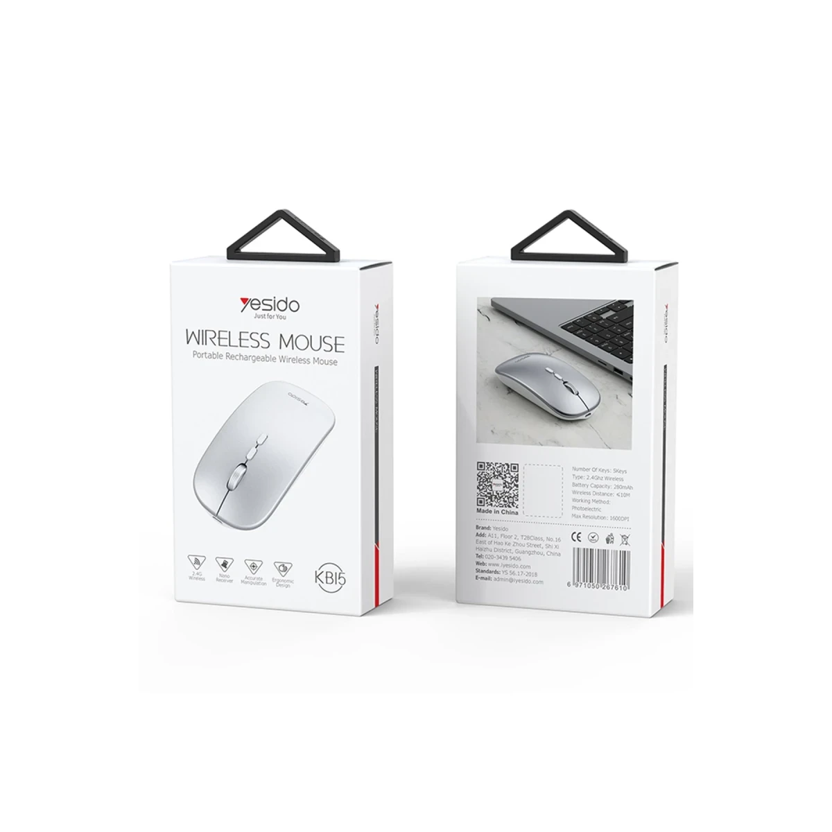 Yesido KB15 2.4G Ergonomik Kablosuz Mouse - Gümüş