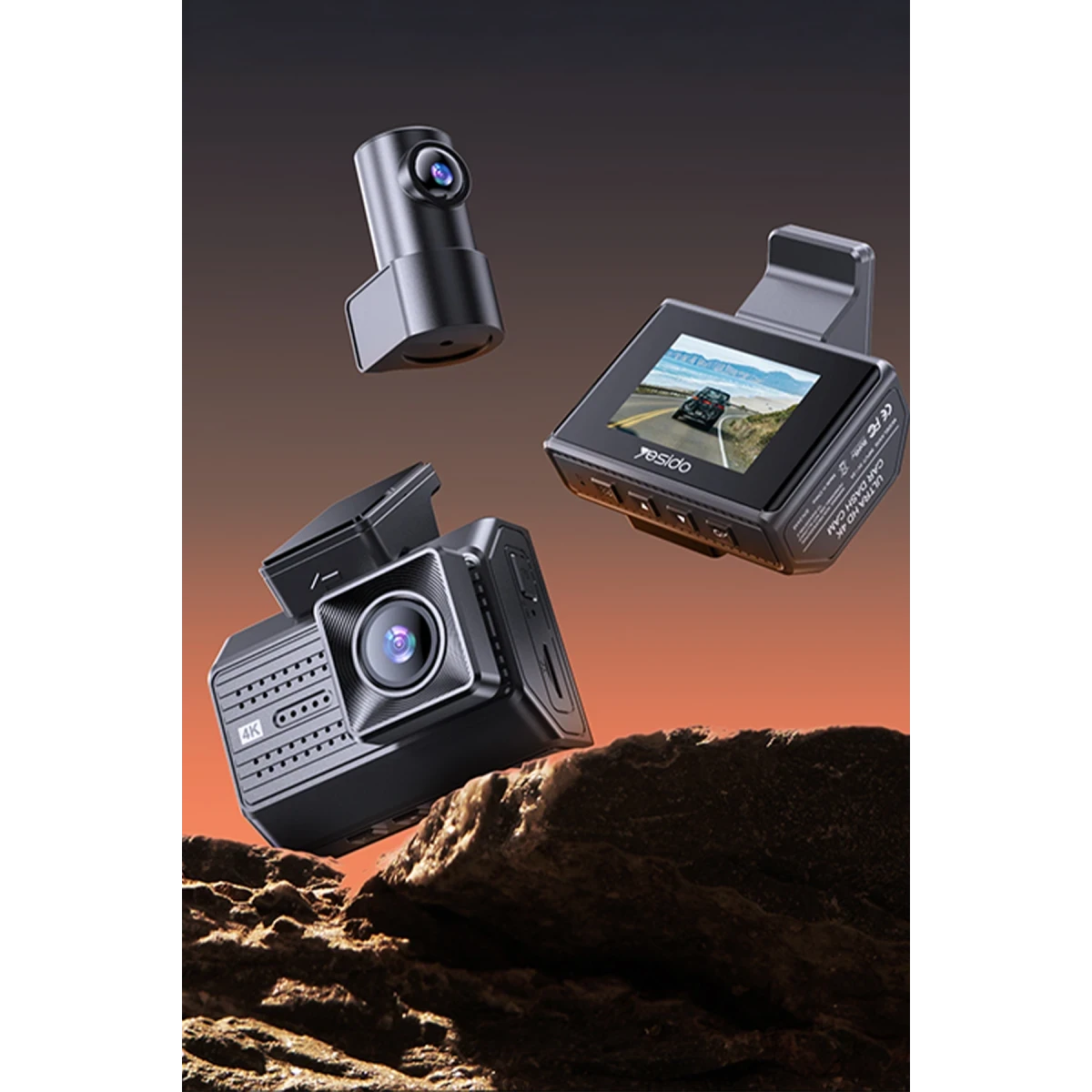 Yesido KM15 Yüksek Çözünürlüklü Ön ve Arka Çift Kameralı Gece Görüş Destekli G-Sensor Özellikli Araç İçi Kayıt Cihazı - Siyah