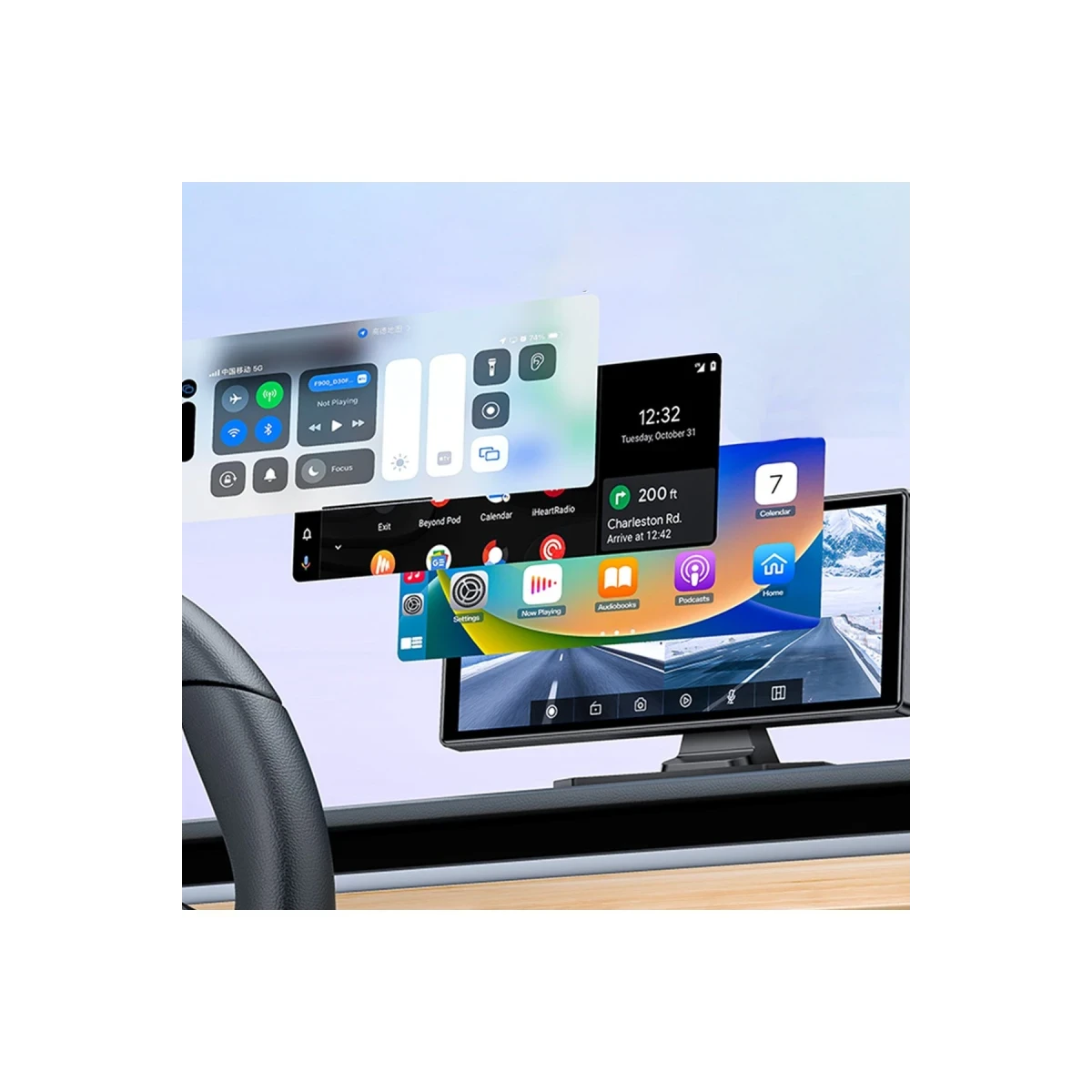 Yesido KM19 10.26inç BT 5.2 Wifi FM Aux AirPlay ve Android Auto Destekli Ekstra Ön ve Arka Kameralı CarPlay - Siyah
