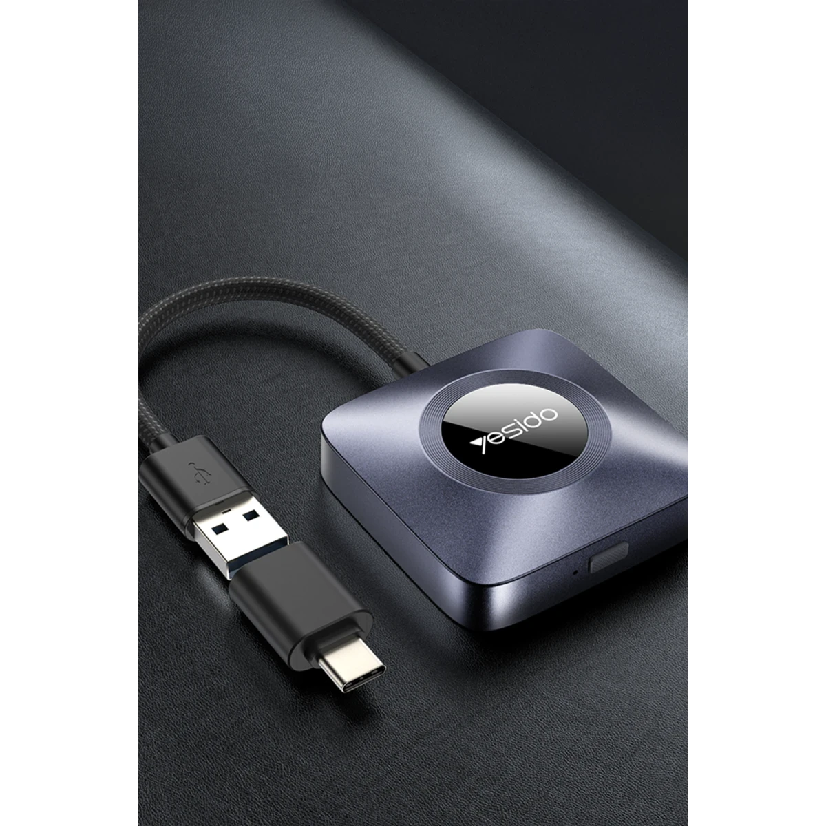 Yesido KM23 2in1 Type-C to USB Dönüştürücülü BT 5.0 1080P Kablosuz CarPlay Adaptör - Siyah