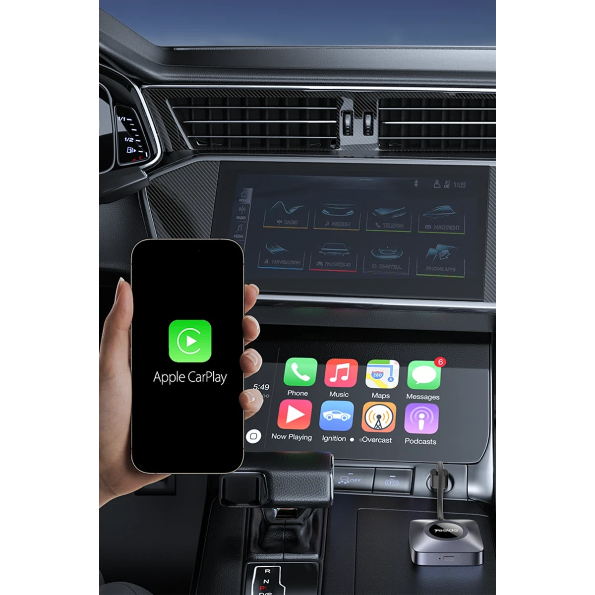 Yesido KM23 2in1 Type-C to USB Dönüştürücülü BT 5.0 1080P Kablosuz CarPlay Adaptör - Siyah