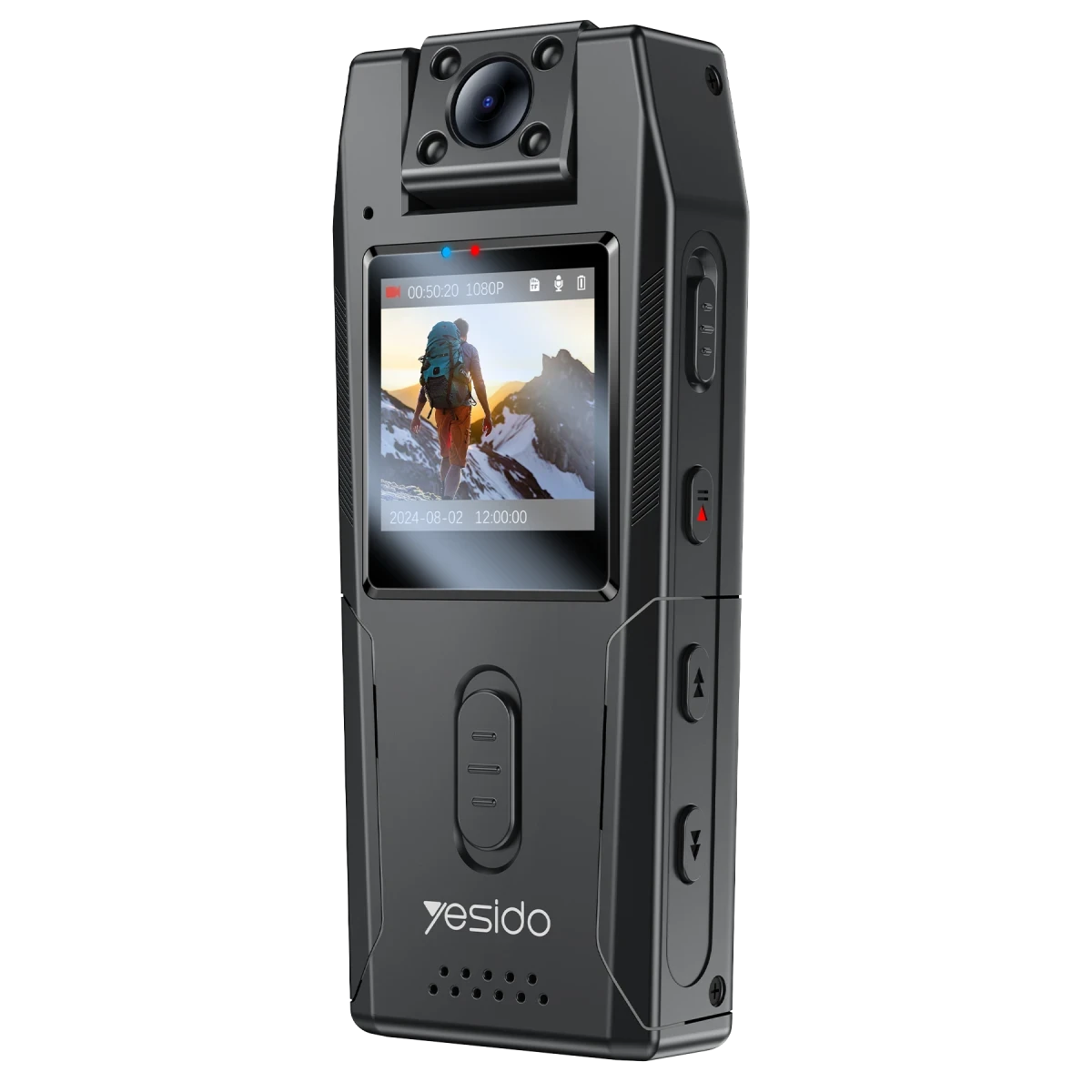 Yesido KM25 1.3inch Ekranlı 180 Derece Dönebilen 1080P Vücut Kamerası - Siyah