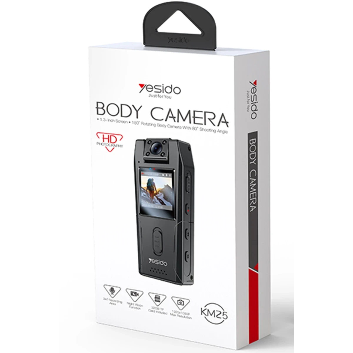 Yesido KM25 1.3inch Ekranlı 180 Derece Dönebilen 1080P Vücut Kamerası - Siyah