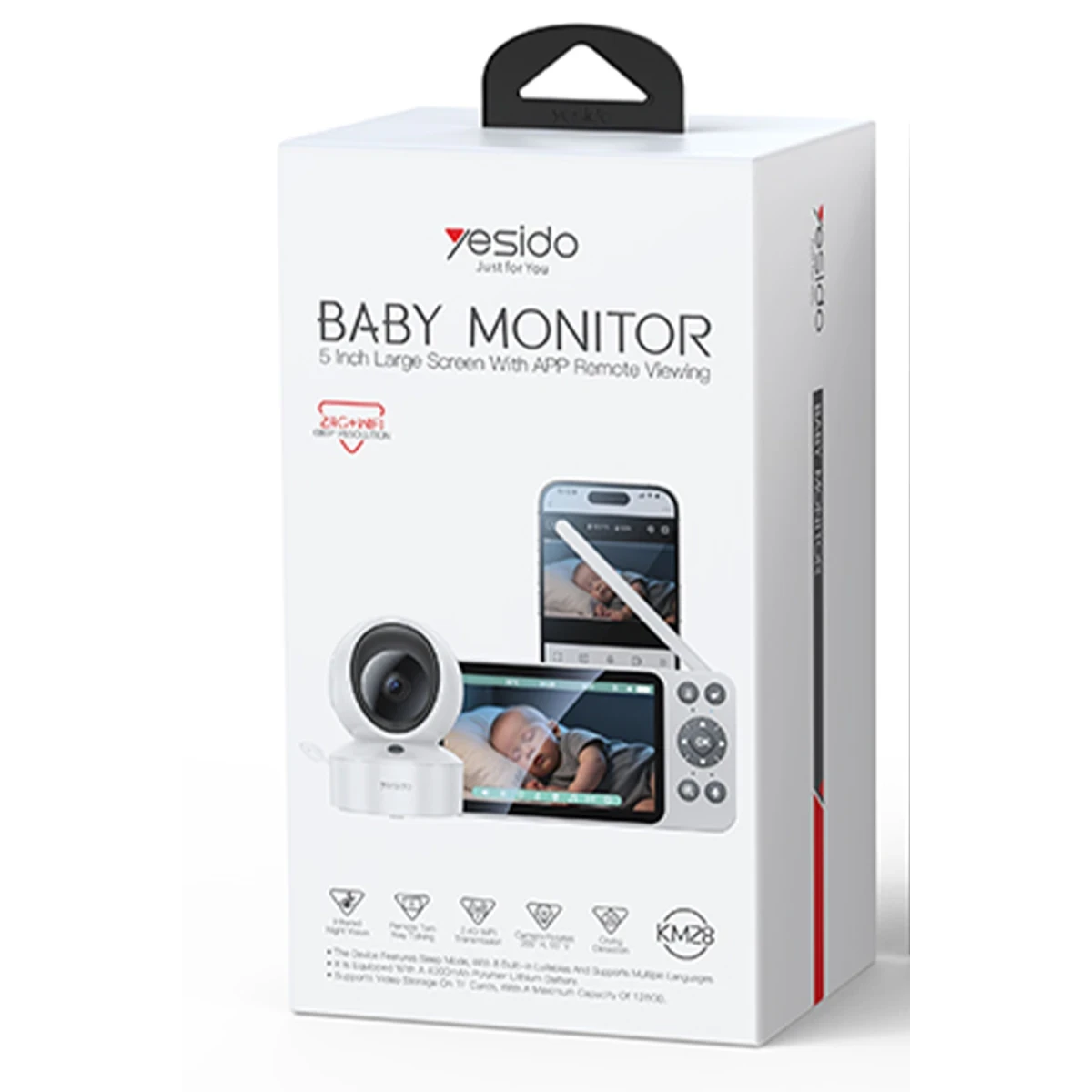 Yesido KM28 Ağlama Tespit ve Gece Görüş Özellikli 1080P Wifi Monitörlü Akıllı Bebek Takip Kamerası - Beyaz