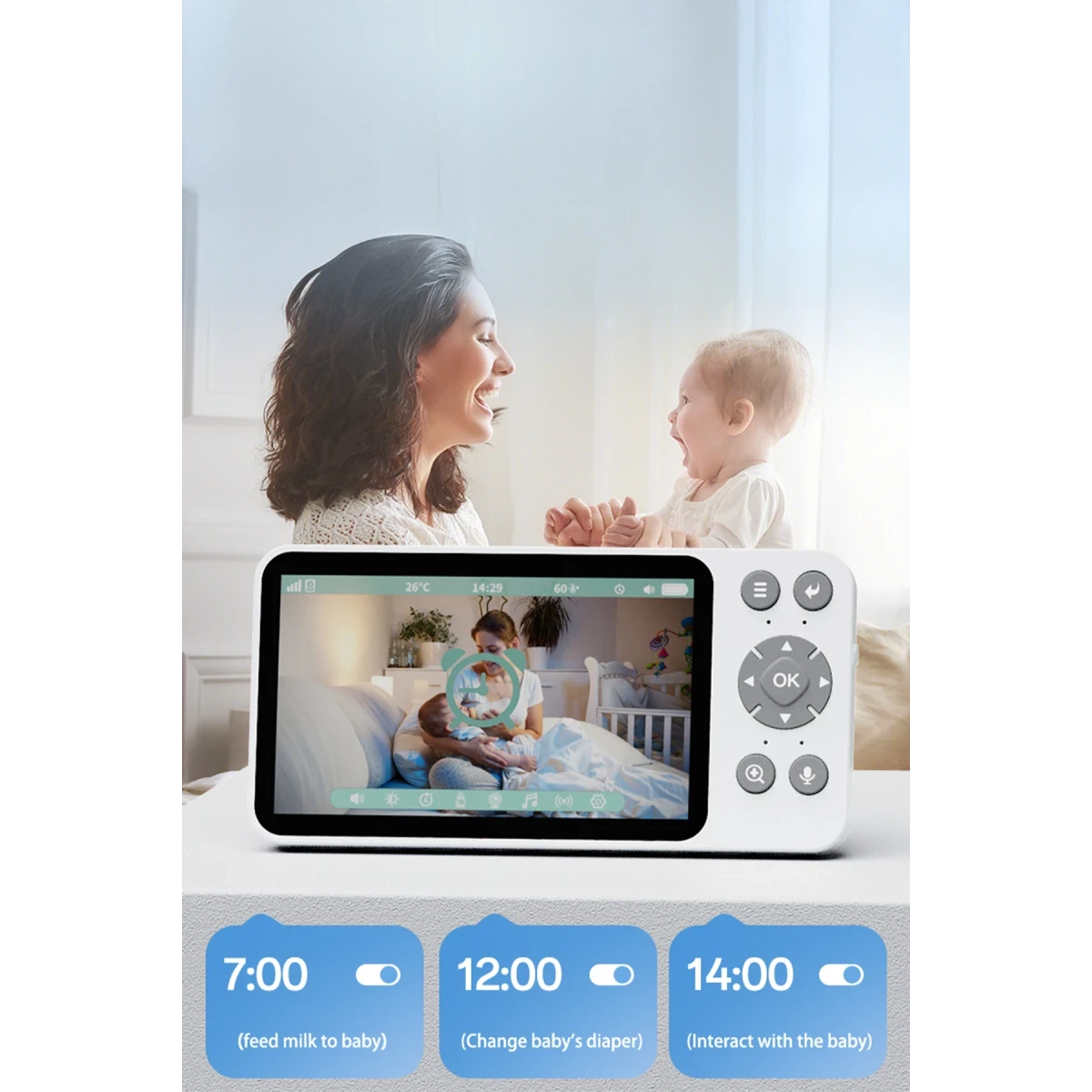 Yesido KM28 Ağlama Tespit ve Gece Görüş Özellikli 1080P Wifi Monitörlü Akıllı Bebek Takip Kamerası - Beyaz