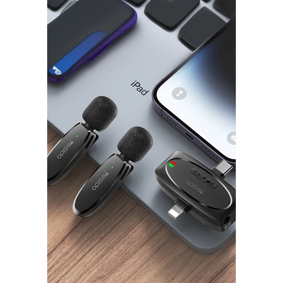 Yesido KR15 3in1 Alıcılı Kablosuz Yapay Zeka Gürültü Engelleyicili Çift Yaka Mikrofonu - Siyah