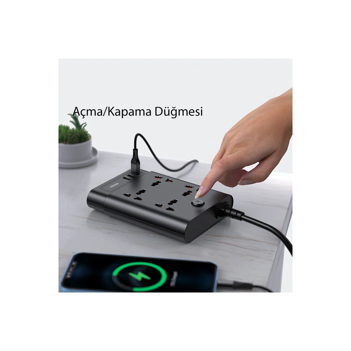 Yesido MC08 10in1 6 Adet Usb ve 4 Adet Priz Dönüştürücü 1.8M - Siyah