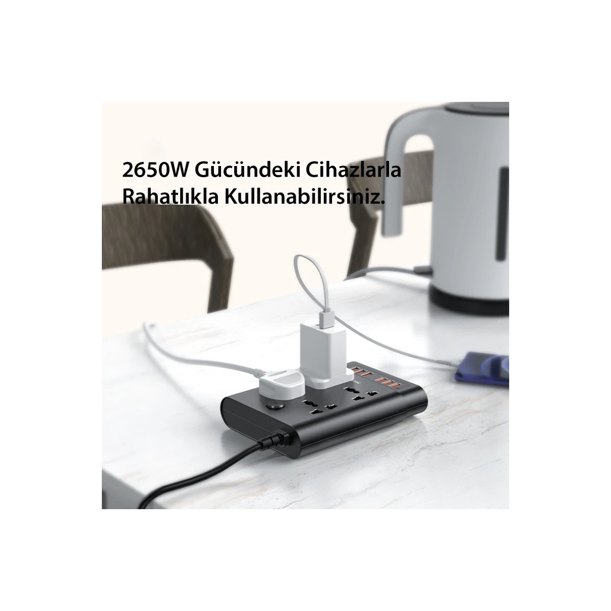 Yesido MC08 10in1 6 Adet Usb ve 4 Adet Priz Dönüştürücü 1.8M - Siyah