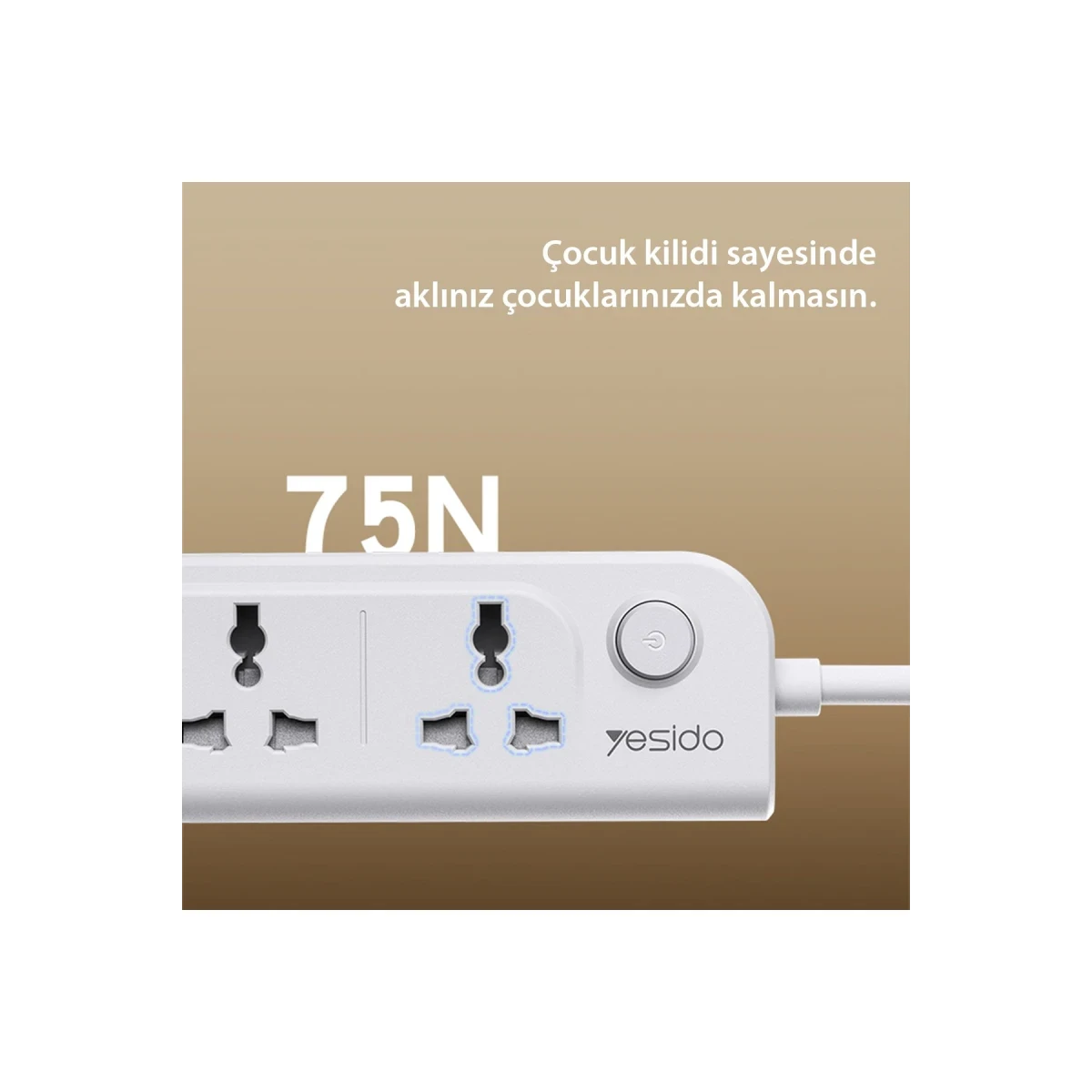 Yesido MC18 8in1 3 Adet Usb 1 Adet Type-C ve 4 Adet Priz Dönüştürücü 2M - Beyaz