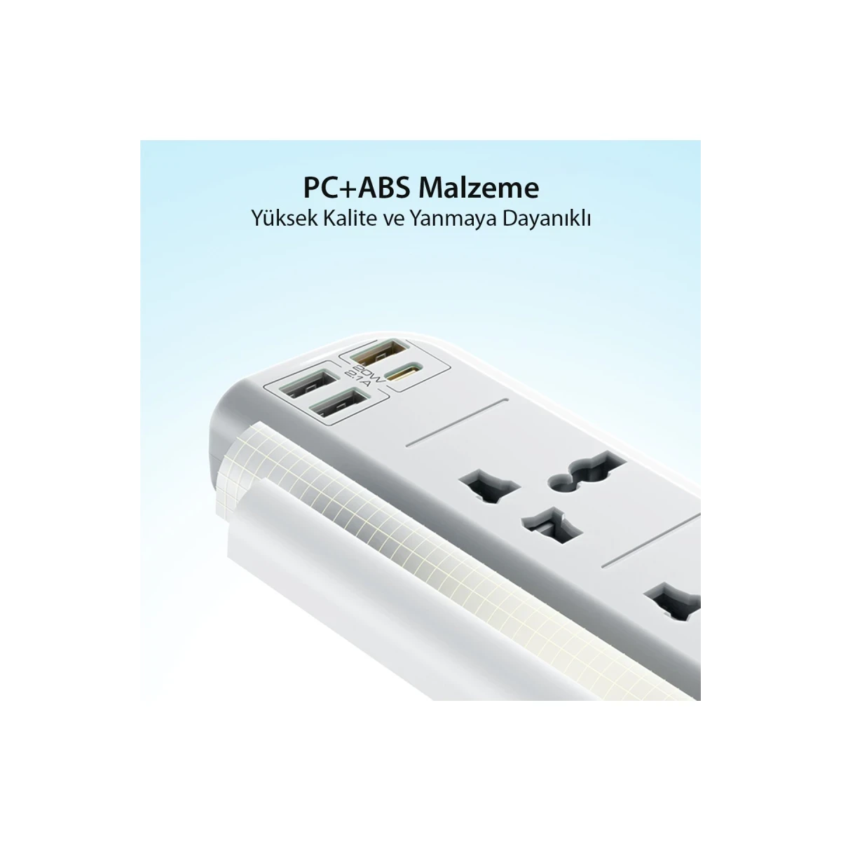Yesido MC18 8in1 3 Adet Usb 1 Adet Type-C ve 4 Adet Priz Dönüştürücü 2M - Beyaz