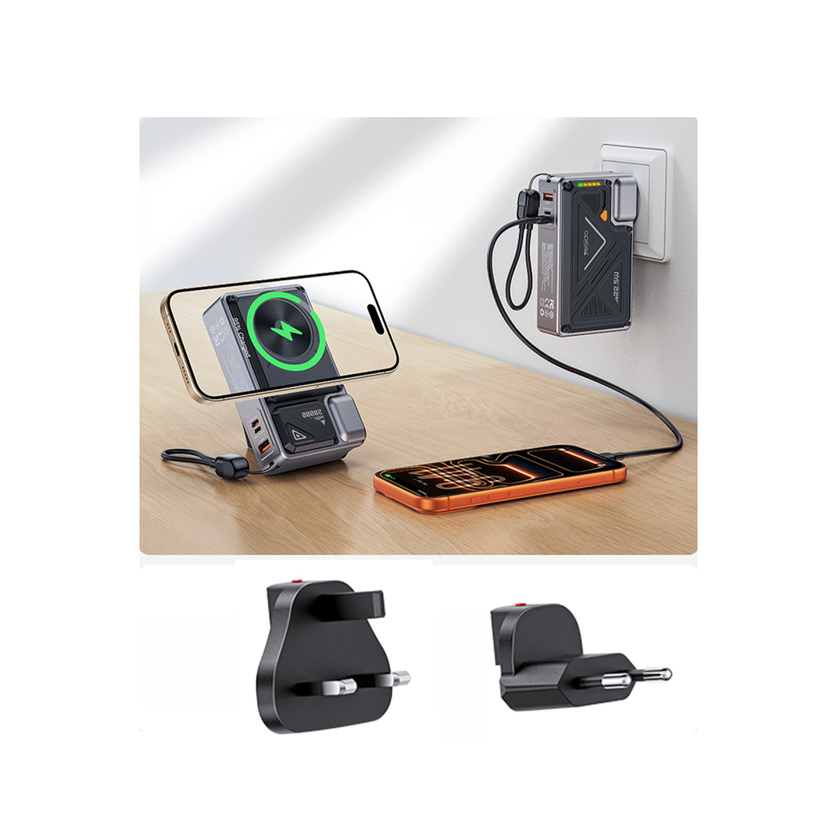 Yesido MH103 20.000 mAh 22.5W PD Hızlı Şarj ve 15W Kablosuz Şarj Destekli Priz Uçlu Powerbank - Siyah