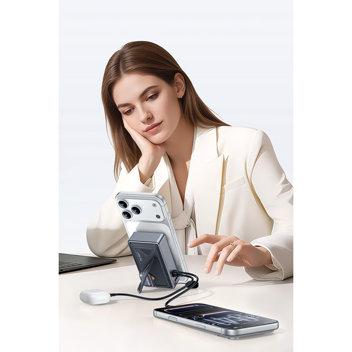 Yesido MH103 20.000 mAh 22.5W PD Hızlı Şarj ve 15W Kablosuz Şarj Destekli Priz Uçlu Powerbank - Siyah
