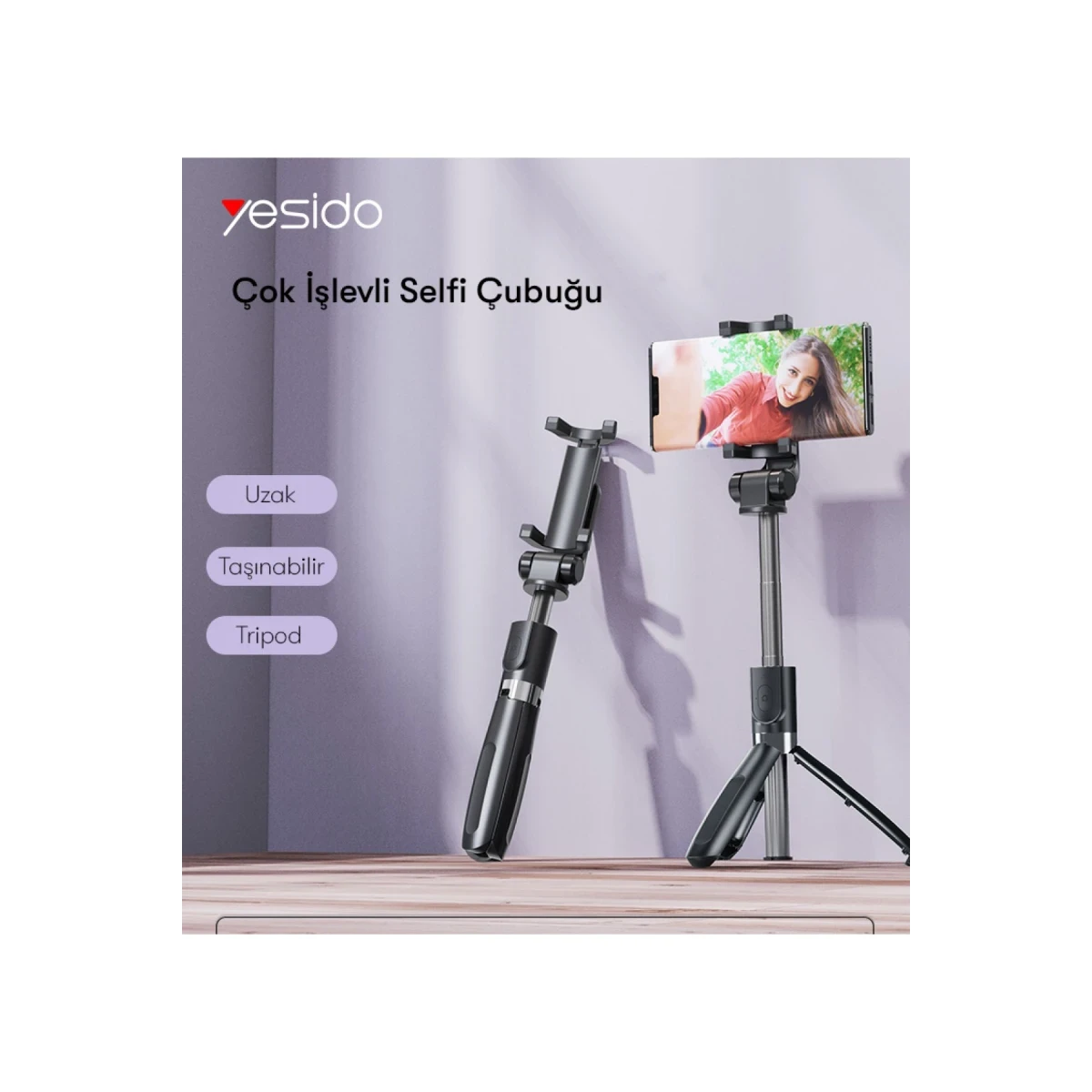 Yesido SF11 360 Derece Tripodlu 70cm Selfie Çubuğu - Siyah