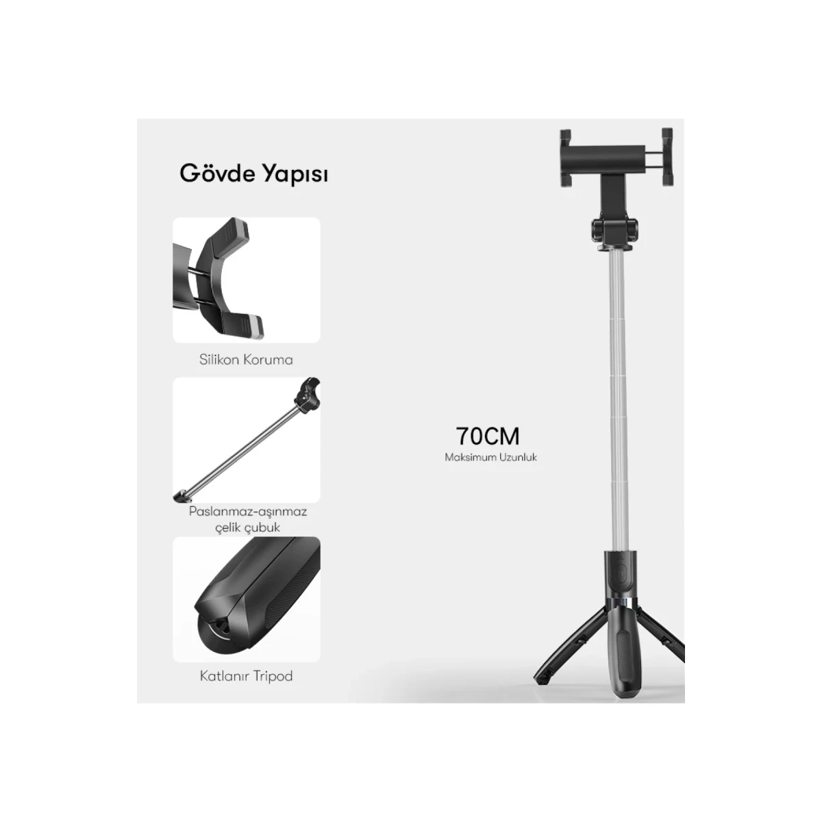 Yesido SF11 360 Derece Tripodlu 70cm Selfie Çubuğu - Siyah