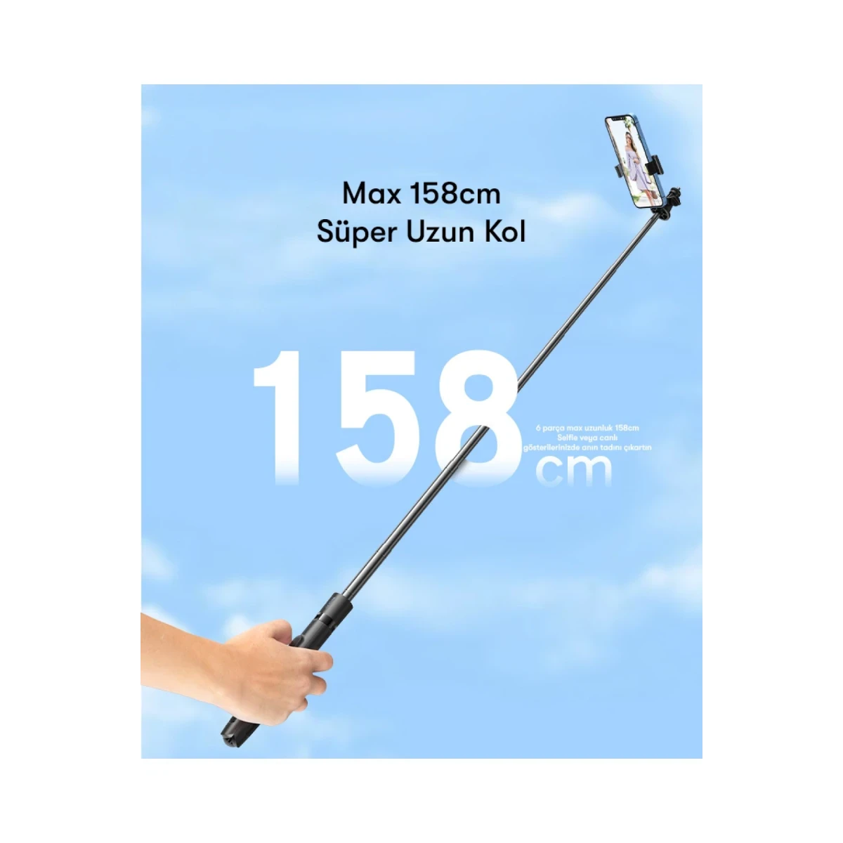 Yesido SF13 360 Derece Bluetooth Kontrollü 158cm Selfie Çubuğu - Siyah