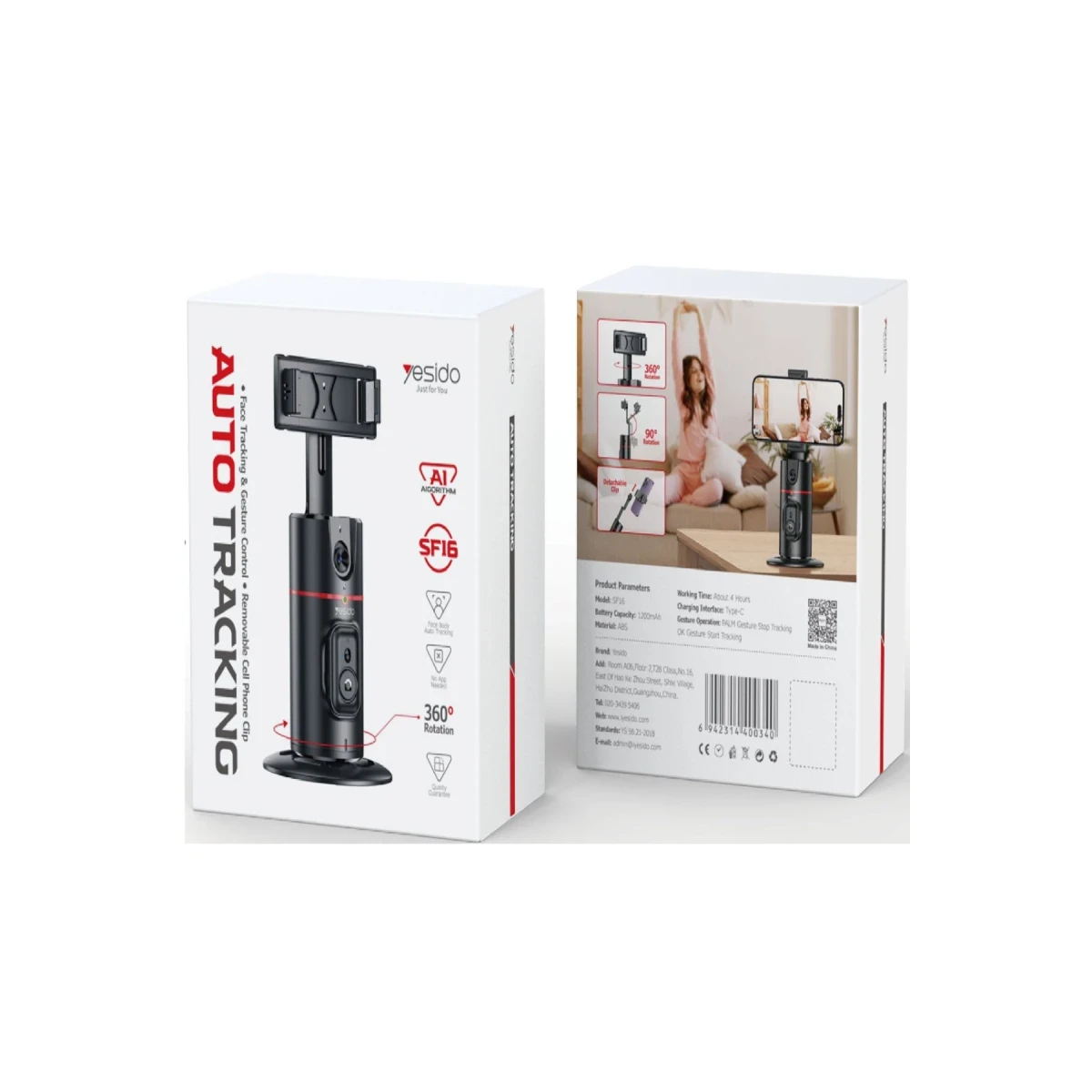 Yesido SF16 360 Derece Yapay Zeka Yüz Takipli Tripodlu Selfie Gimbal - Siyah