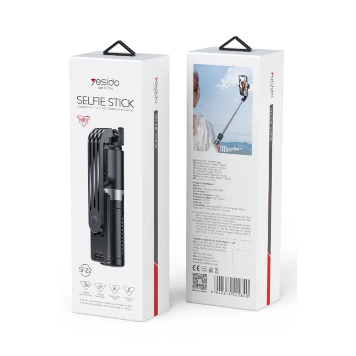 Yesido SF22 360 Derece Ayarlanabilir BT 5.2 74cm Mini Selfie Çubuğu - Siyah