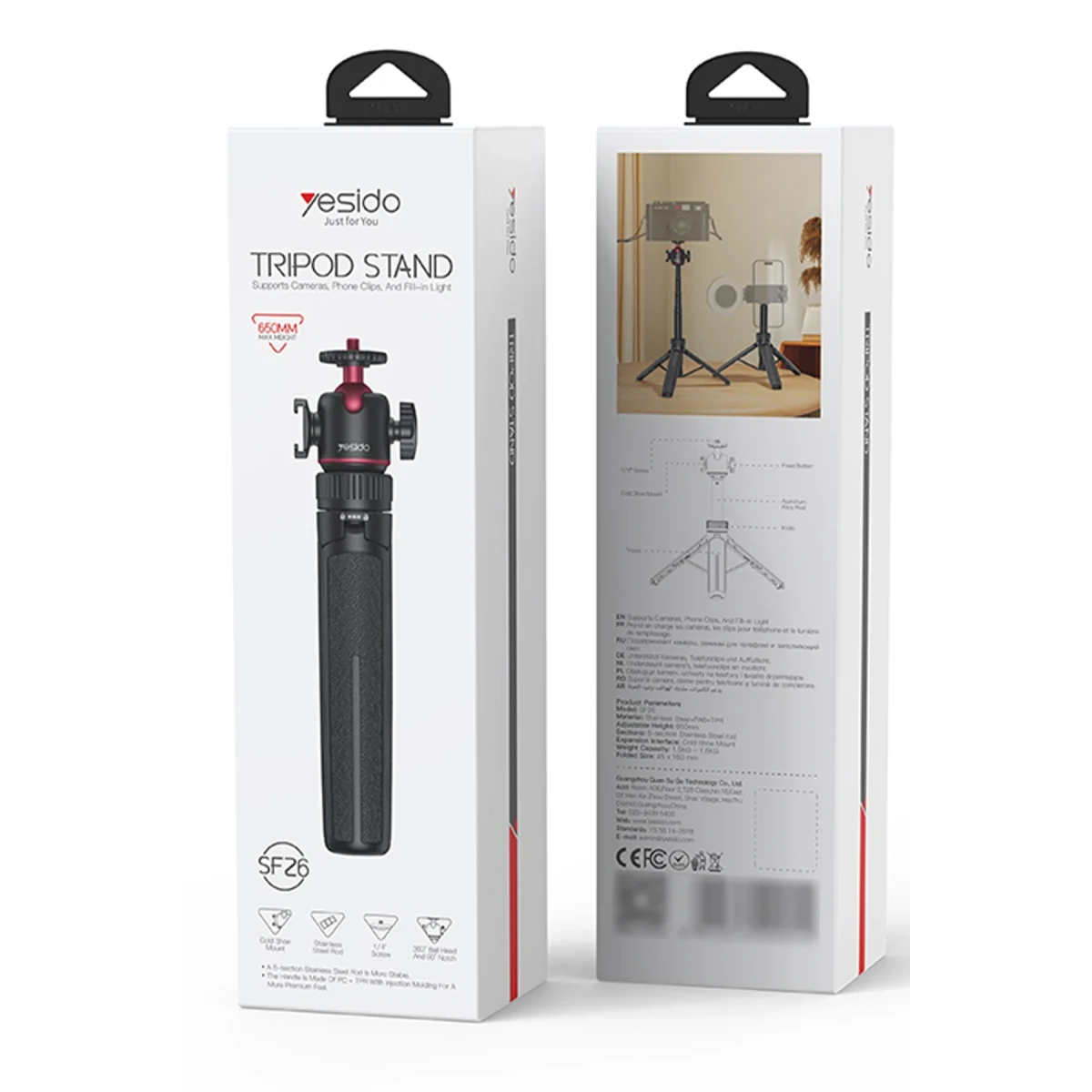 Yesido SF26 65cm 360 Derece Ayarlanabilir Canlı Yayın Tripod Telefon Tutucu - Siyah