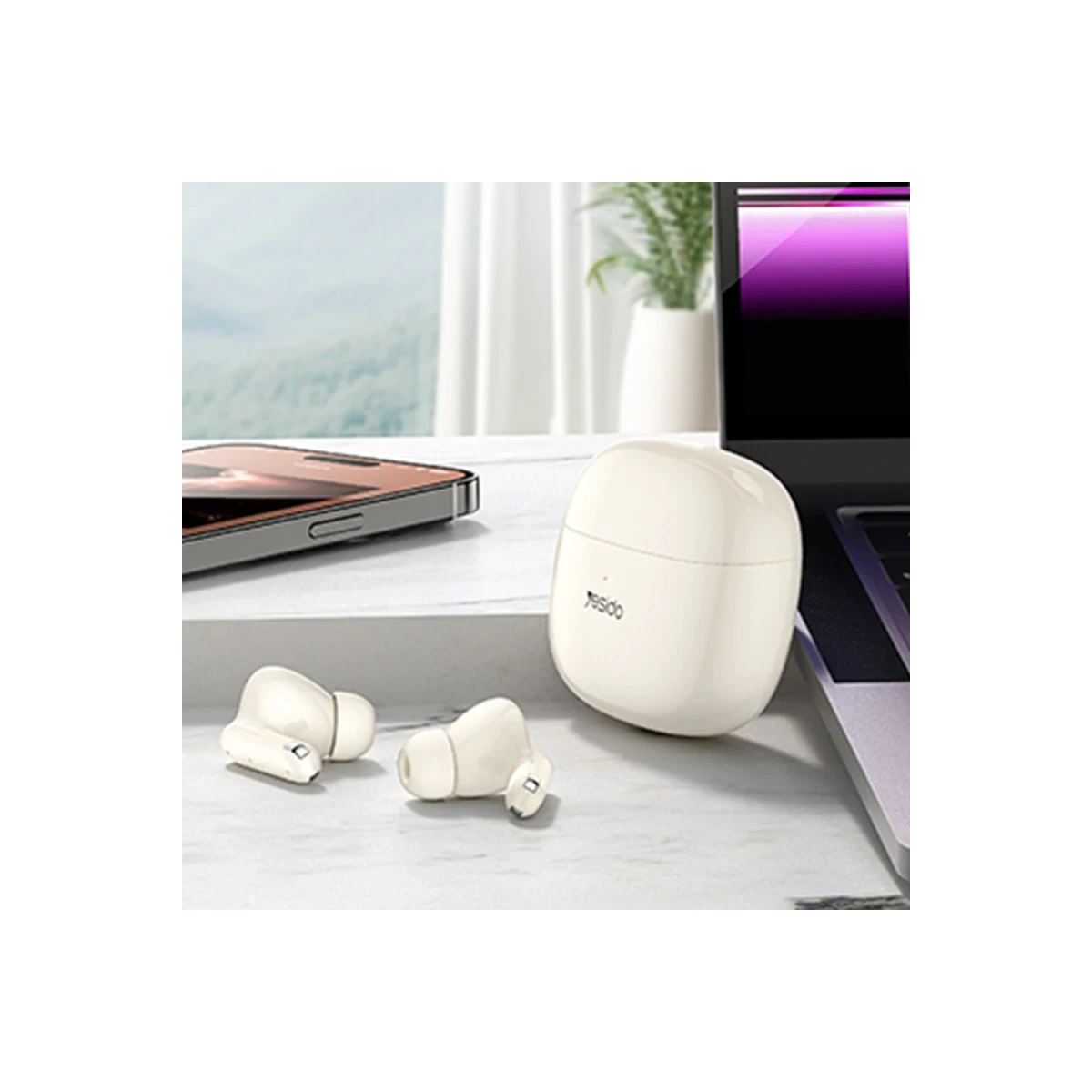 Yesido TWS28 Aktif Gürültü Engelleyici Özellikli BT 5.3 Kablosuz Airpods Kulaklık - Krem