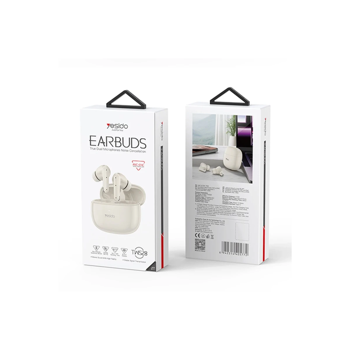 Yesido TWS28 Aktif Gürültü Engelleyici Özellikli BT 5.3 Kablosuz Airpods Kulaklık - Krem