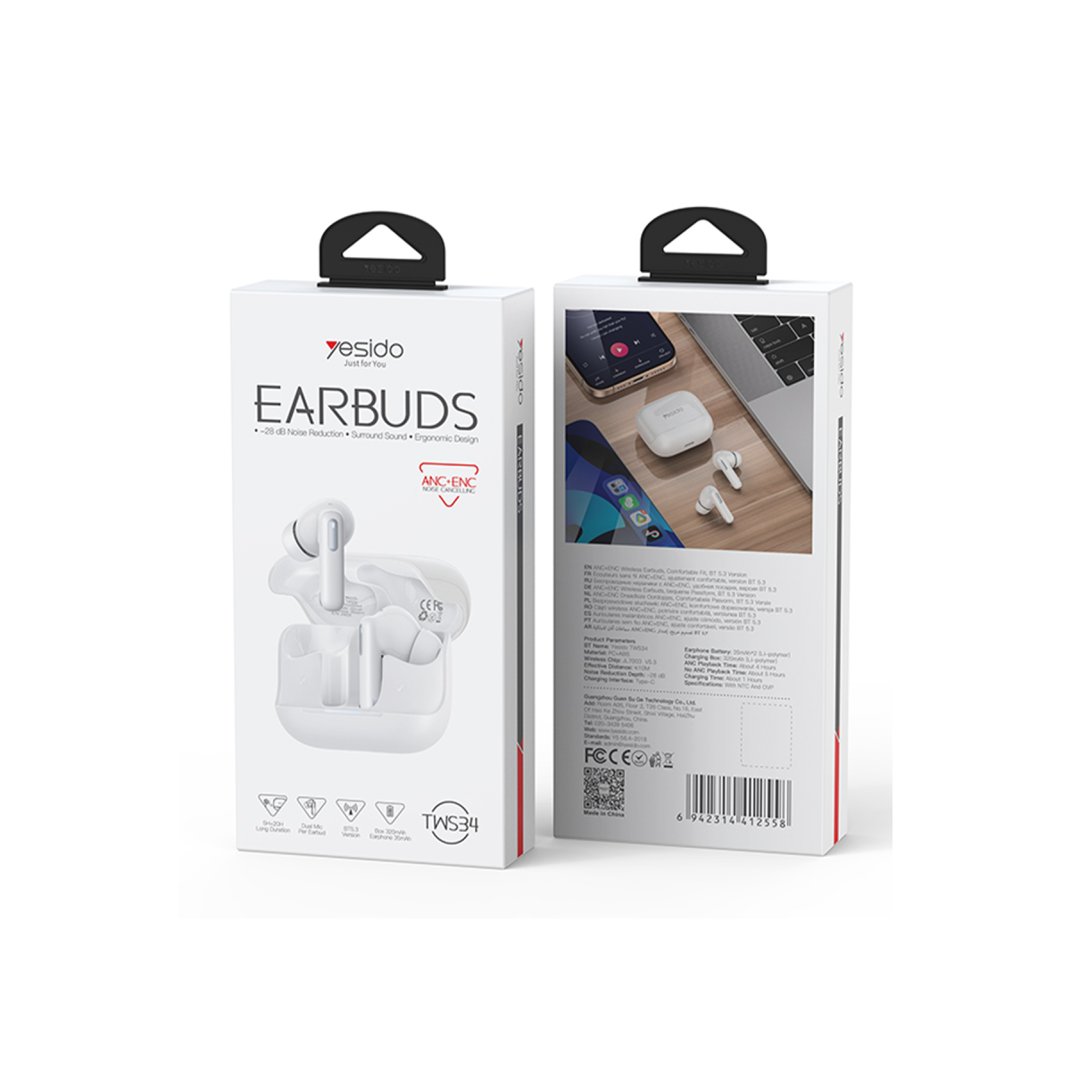 Yesido TWS34 Bluetooth 5.3 ANC ve ENC Destekli Kablosuz Kulaklık - Beyaz