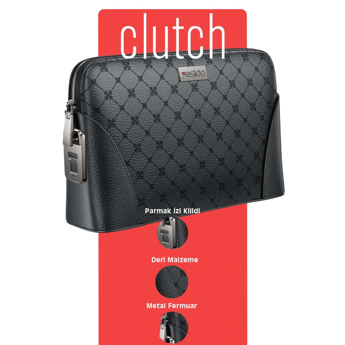 Yesido WB56 Deri Parmak İzi Kilit Güvenlik Özellikli El Çantası - Siyah