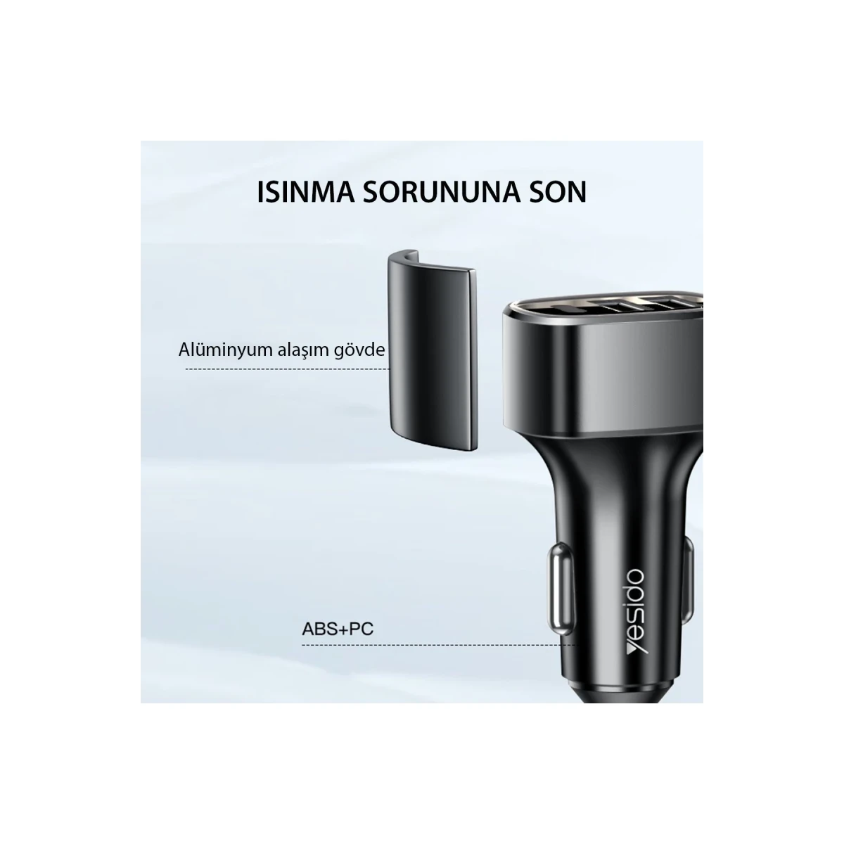Yesido Y47 25W PD Type-C ve 2 Adet 12W Usb Araç Şarj - Siyah