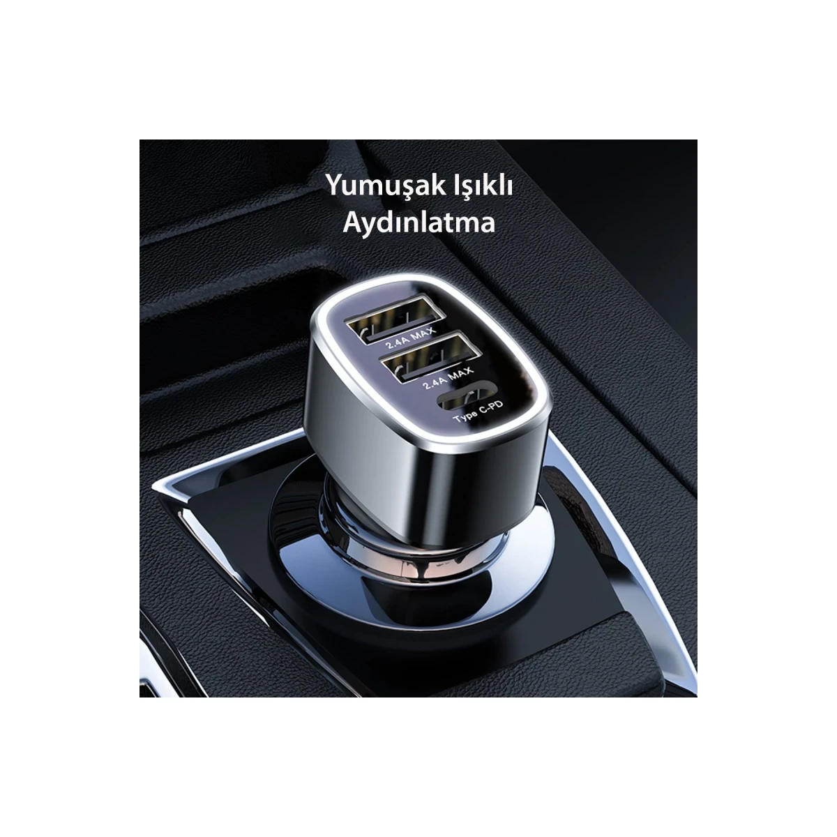 Yesido Y47 25W PD Type-C ve 2 Adet 12W Usb Araç Şarj - Siyah
