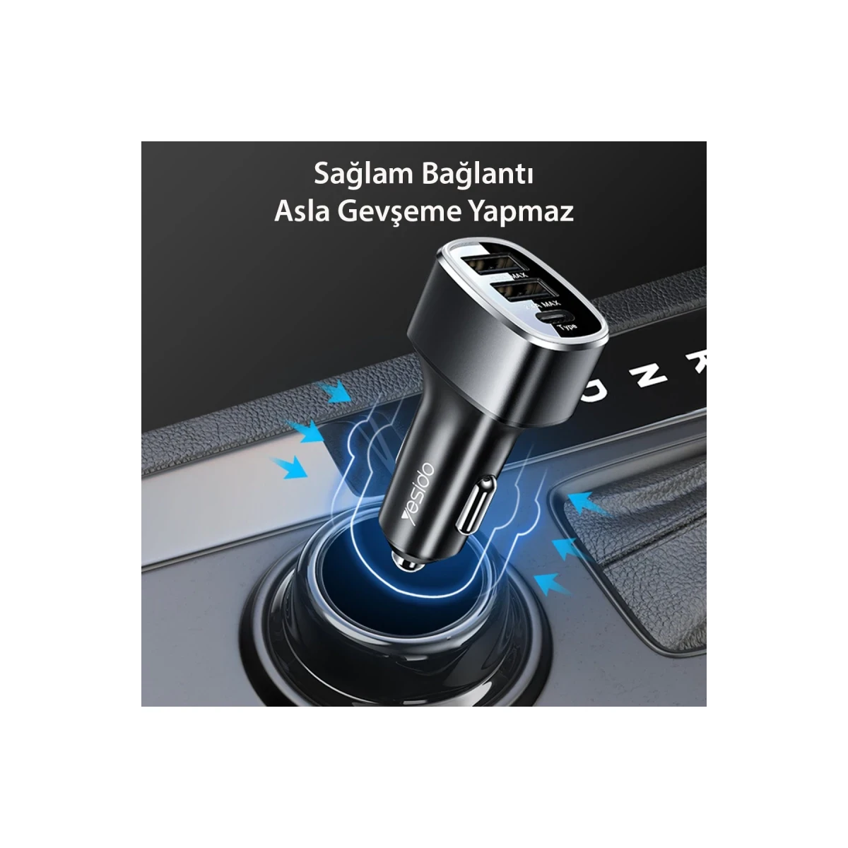 Yesido Y47 25W PD Type-C ve 2 Adet 12W Usb Araç Şarj - Siyah