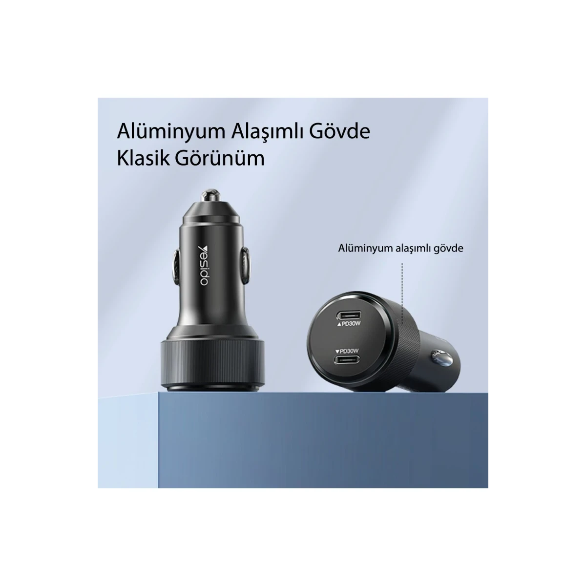 Yesido Y48 2 Adet 30W Type-C PD Hızlı Araç Şarj - Siyah