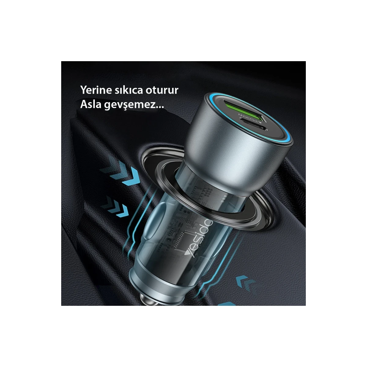 Yesido Y49 30W PD Type-C ve 18W USB Araç Şarj - Siyah