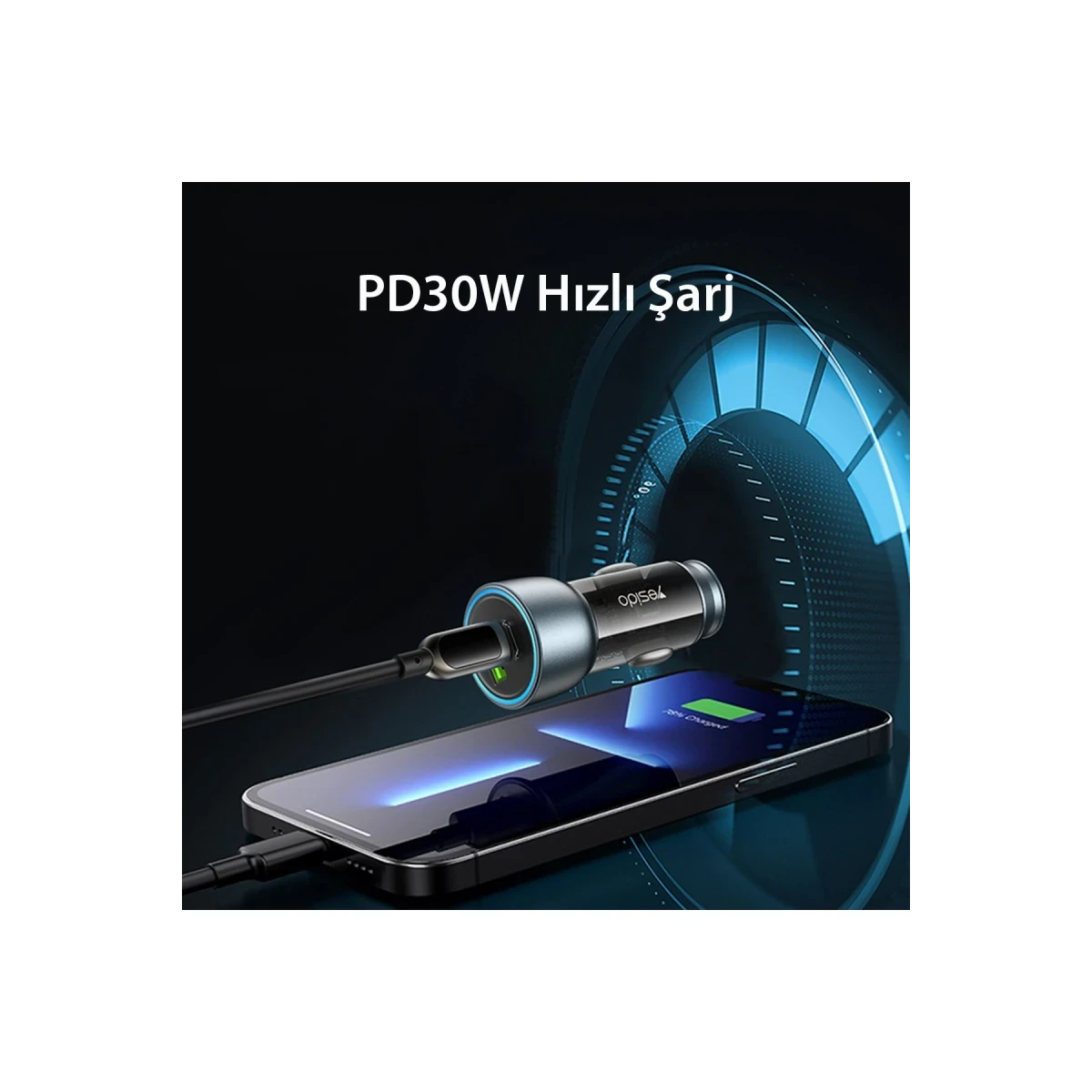 Yesido Y49 30W PD Type-C ve 18W USB Araç Şarj - Siyah