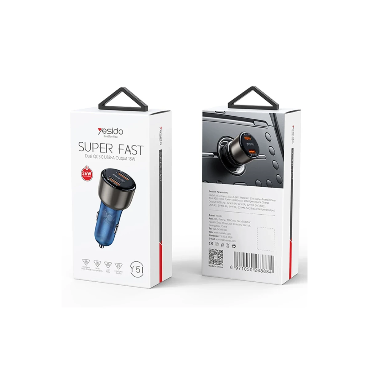 Yesido Y51 2 Adet 18W Usb Araç Şarj - Siyah
