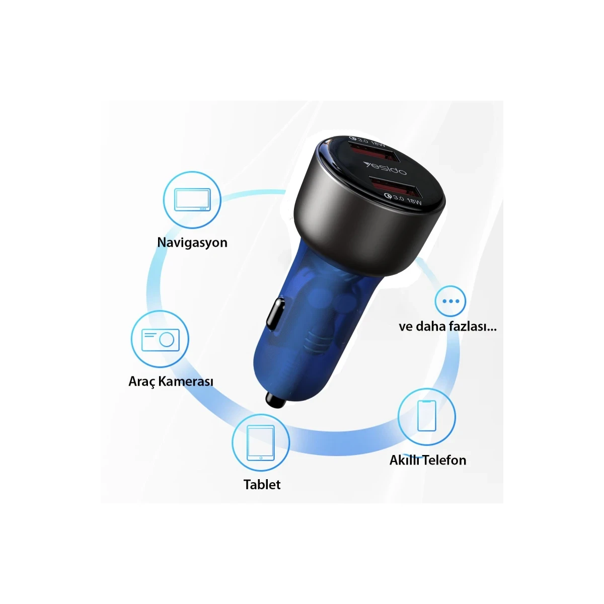 Yesido Y51 2 Adet 18W Usb Araç Şarj - Siyah