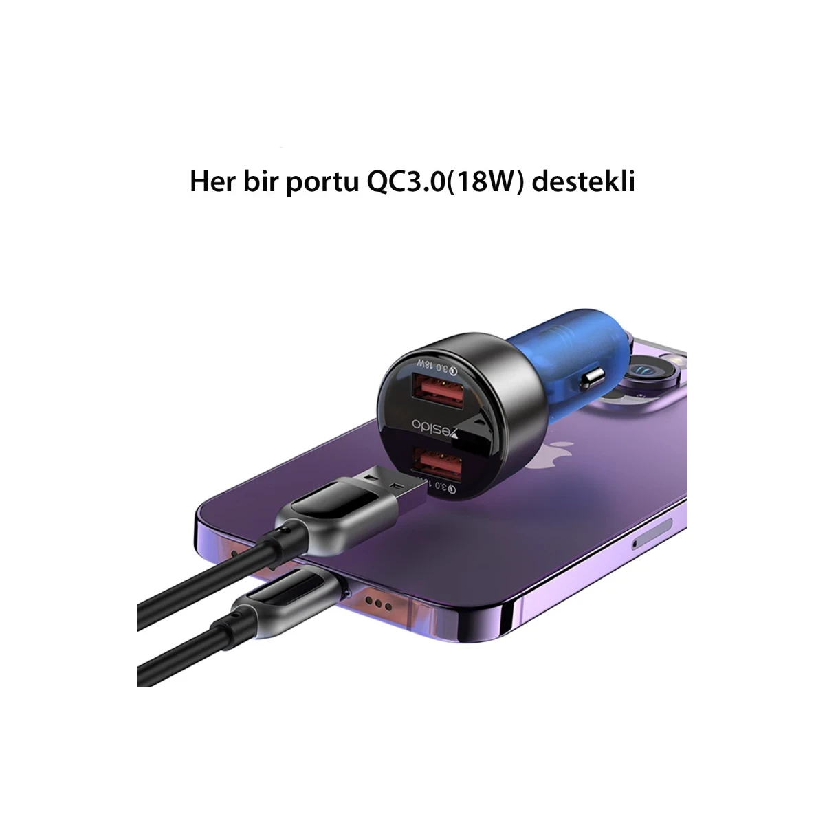 Yesido Y51 2 Adet 18W Usb Araç Şarj - Siyah