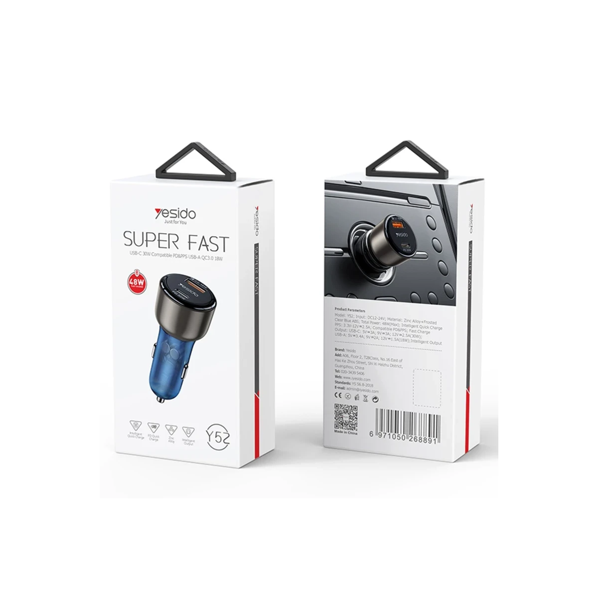 Yesido Y52 30W PD Type-C ve 18W Usb Araç Şarj - Siyah