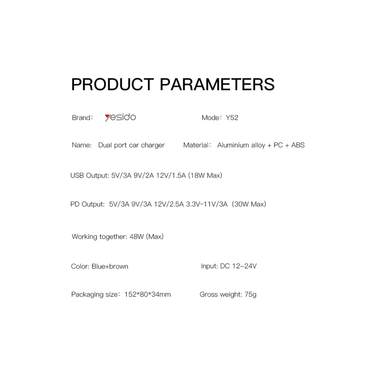 Yesido Y52 30W PD Type-C ve 18W Usb Araç Şarj - Siyah