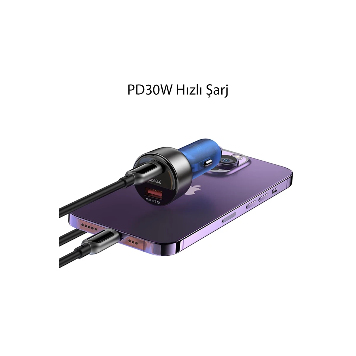Yesido Y52 30W PD Type-C ve 18W Usb Araç Şarj - Siyah