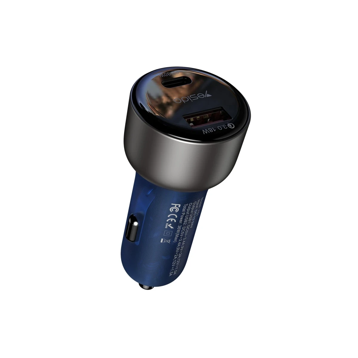 Yesido Y52 30W PD Type-C ve 18W Usb Araç Şarj - Siyah