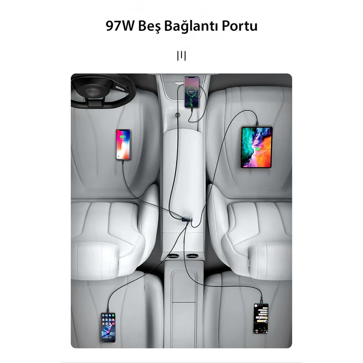 Yesido Y53 2 Adet 30W PD Type-C ve 3 Adet 17W Usb Araç Şarj - Siyah
