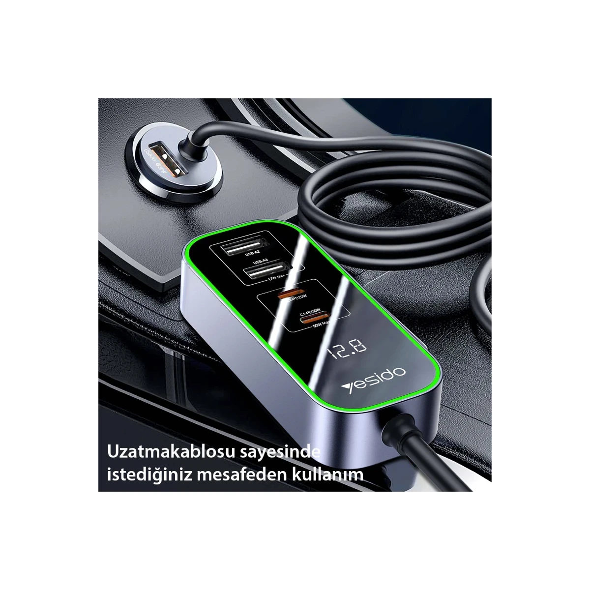 Yesido Y53 2 Adet 30W PD Type-C ve 3 Adet 17W Usb Araç Şarj - Siyah