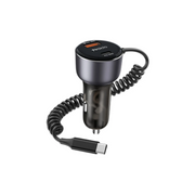 Yesido Y56 1 Adet 18W Usb / 1 Adet 30W Type-C ve 30W Dahili Type-C Kablolu PD Hızlı Araç Şarj - Siyah