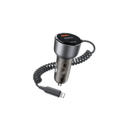 Yesido Y57 1 Adet 18W Usb / 1 Adet 30W Type-C ve 20W Dahili Lightning Kablolu PD Hızlı Araç Şarj - Siyah
