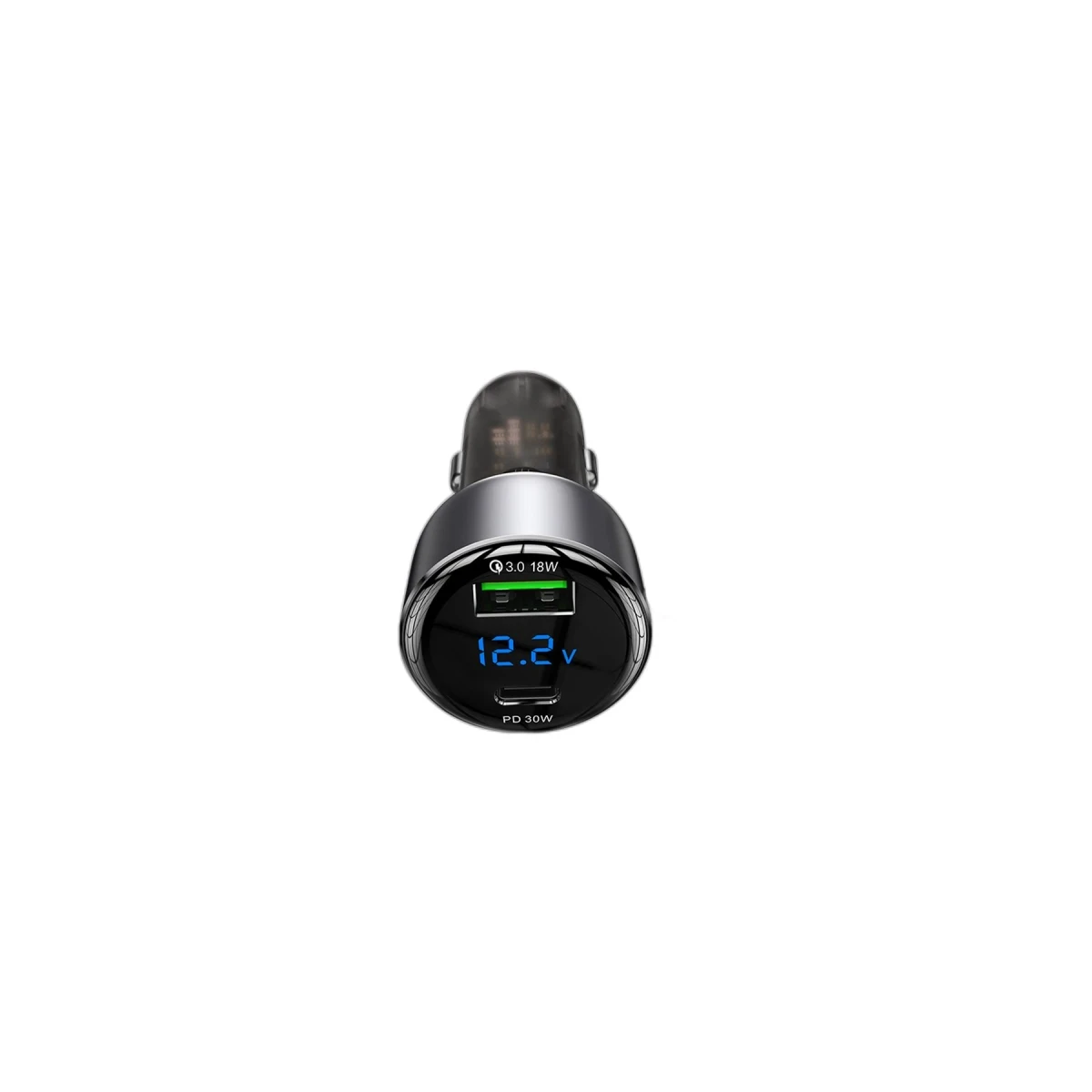 Yesido Y58 Dijital Göstergeli 1 Adet 18W Usb / 1 Adet 30W Type-C ve Dahili 30W Type-C ile 20W Lightning Kablolu PD Hızlı Araç Şarj - Siyah