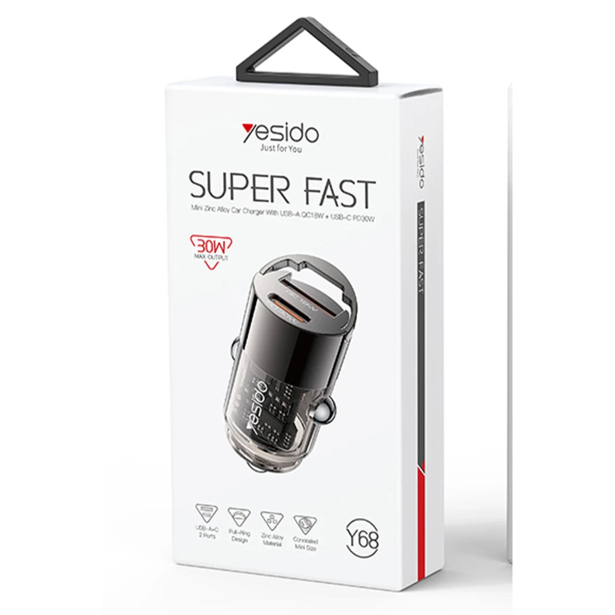Yesido Y68 1 Adet 30W Type-C ve 1 Adet 18W USB Çıkışlı PD Hızlı Araç Şarj - Siyah
