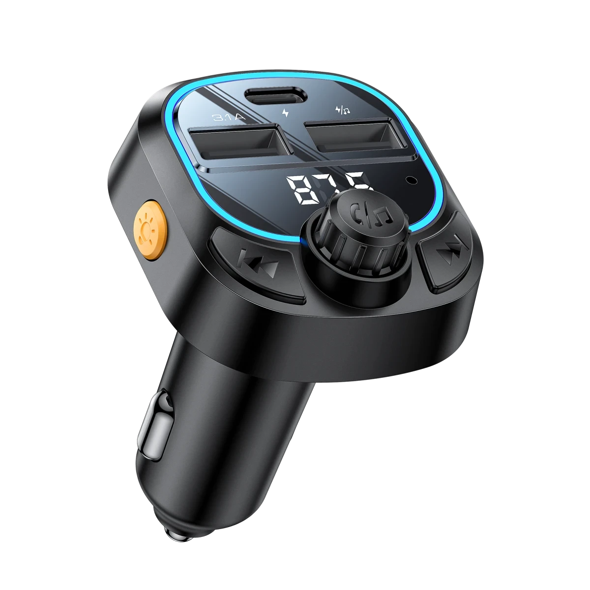 Yesido Y70 RGB 1 Adet 15W Type-C ve 1 Adet 15W USB Çıkışlı BT 5.3 FM Transmitter - Siyah