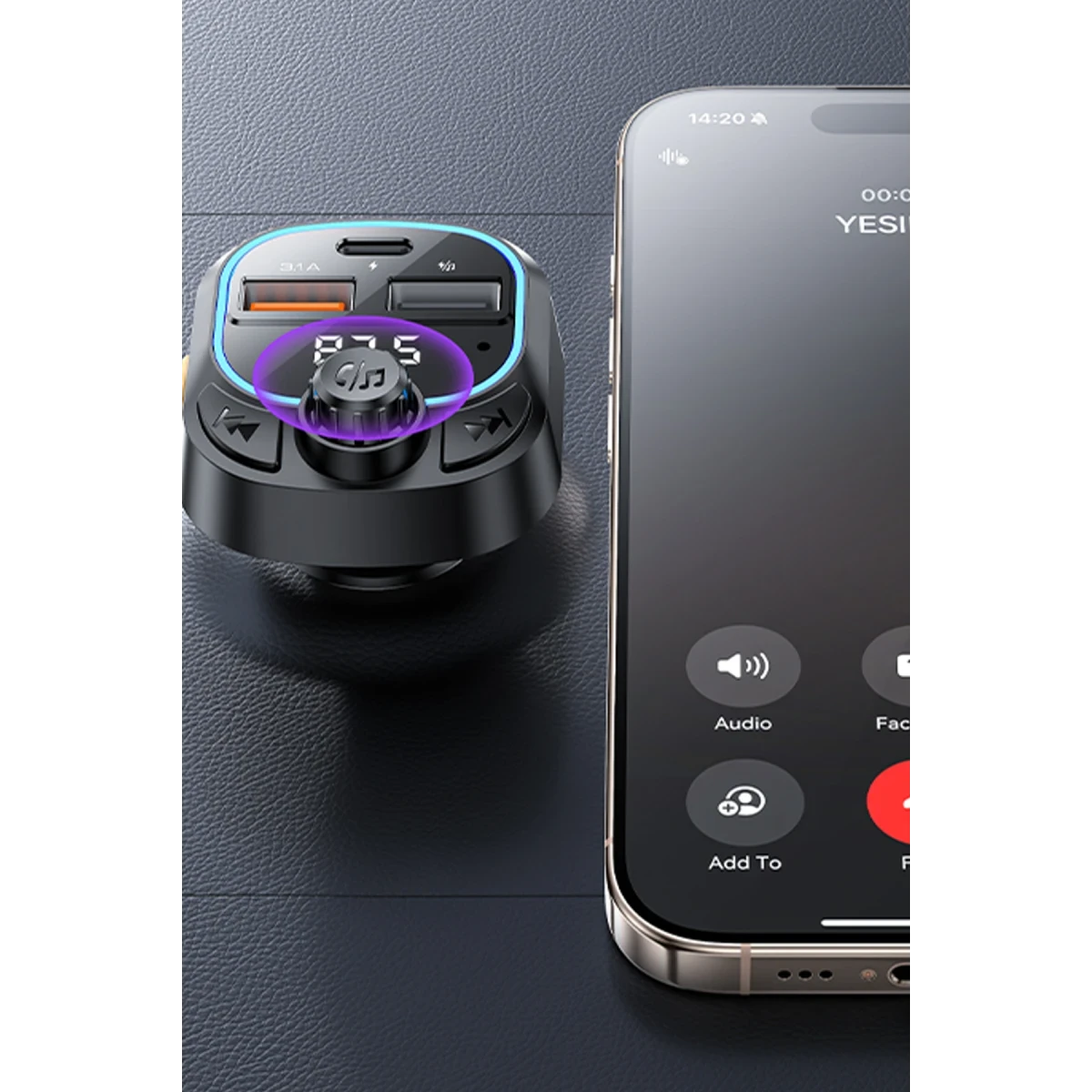 Yesido Y70 RGB 1 Adet 15W Type-C ve 1 Adet 15W USB Çıkışlı BT 5.3 FM Transmitter - Siyah