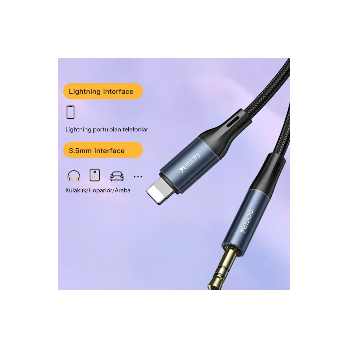 Yesido YAU35 Lightning to Aux Kablo 1M - Siyah
