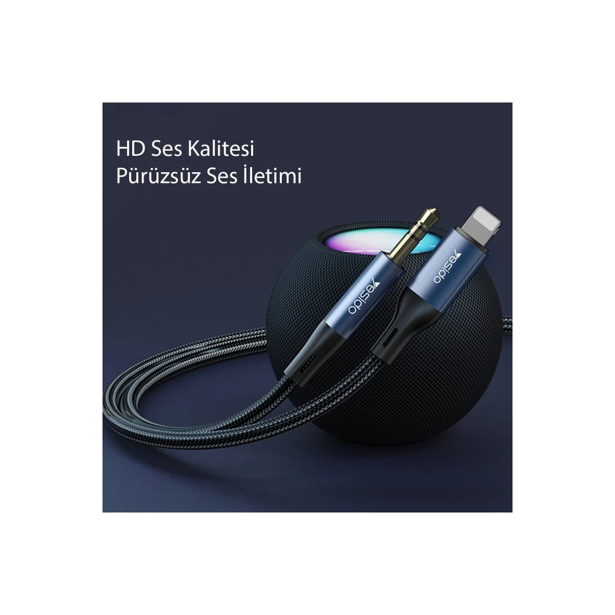 Yesido YAU35 Lightning to Aux Kablo 1M - Siyah