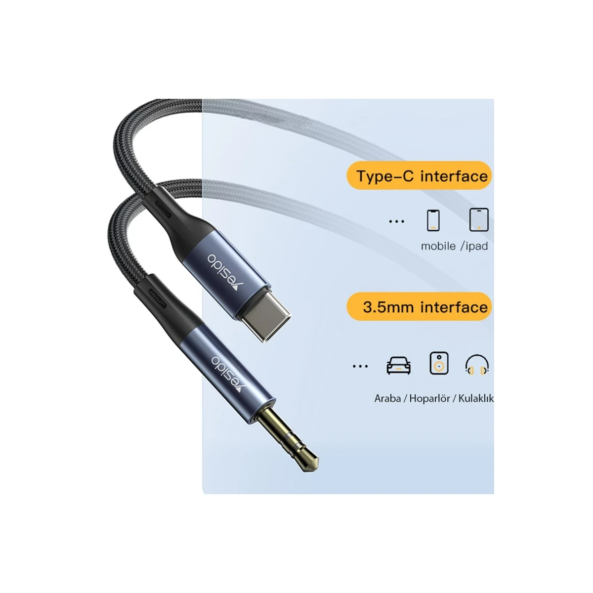 Yesido YAU36 Type-C to Aux Kablo 1M - Siyah